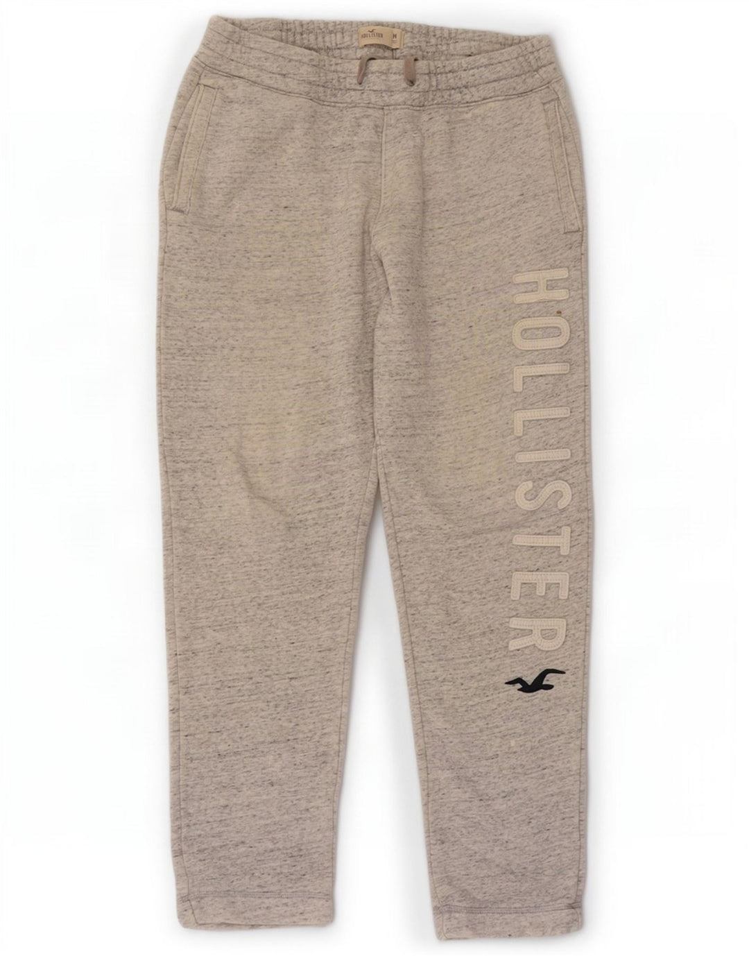 Męskie spodnie dresowe Hollister z grafiką, średnioszare, bawełniane w cętki