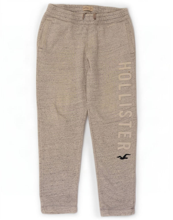 Męskie spodnie dresowe Hollister z grafiką, średnioszare, bawełniane w cętki