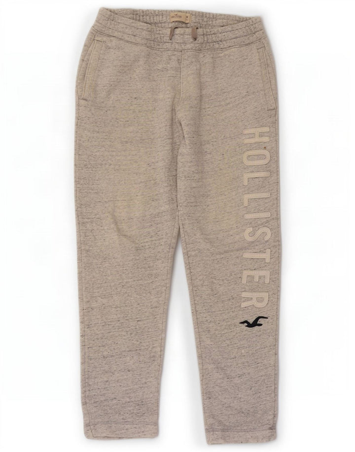 Męskie spodnie dresowe Hollister z grafiką, średnioszare, bawełniane w cętki