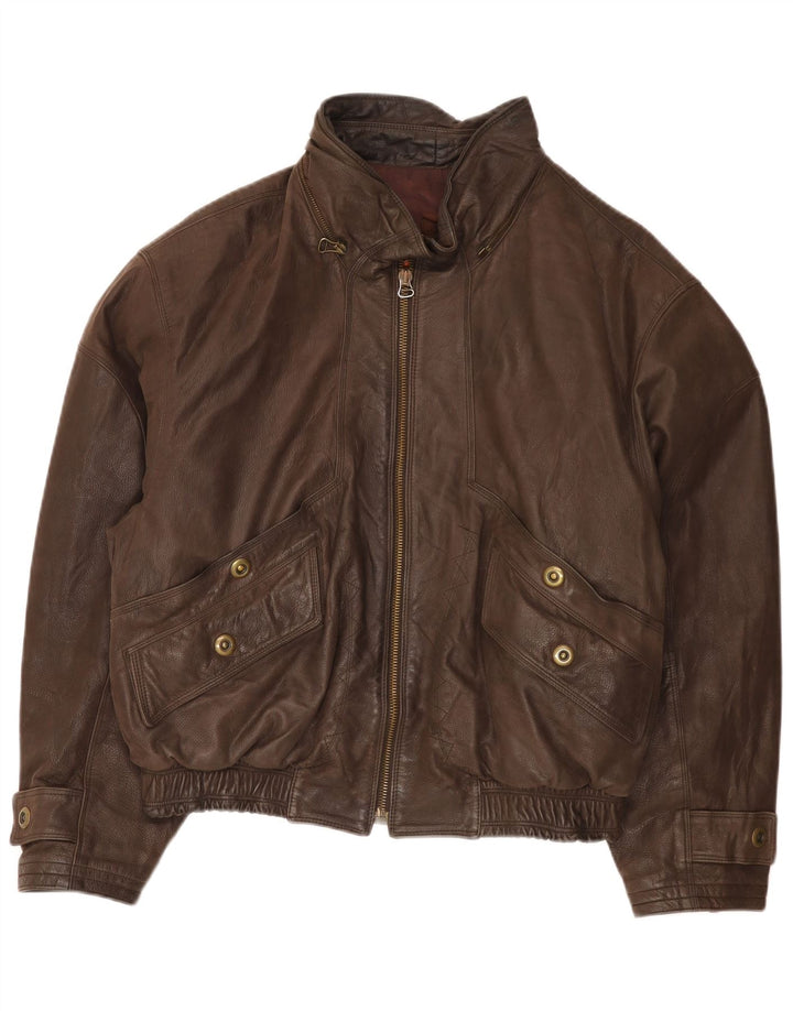 Vintage męska kurtka skórzana bomber EU 52 XL brązowa skóra