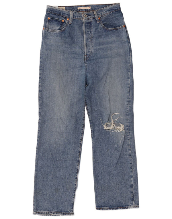 Damskie jeansy LEVI'S Ribcage z przetarciami W30 L29 Niebieska bawełna