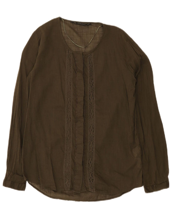 Damska bluzka koszulowa o luźnym kroju Zara UK 6 XS, bawełniana khaki