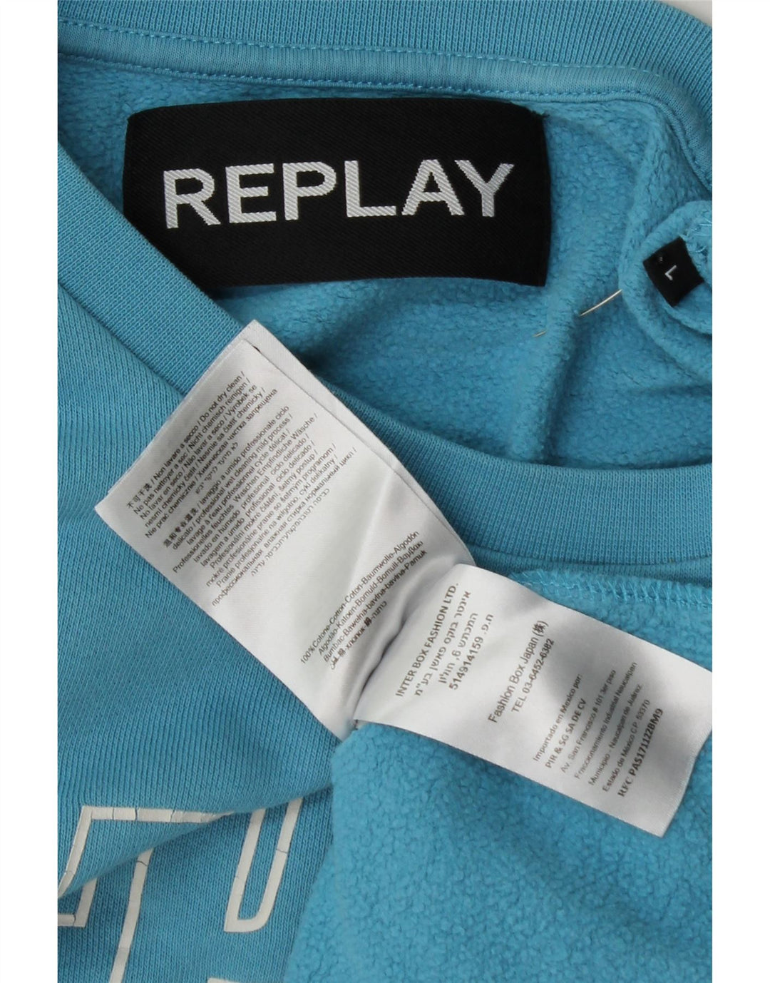 REPLAY Womens Graphic Oversized Sweatshirt Jumper UK 16 Large Blue Cotton Vintage Replay and Second-Hand Replay from Messina Hembry 
