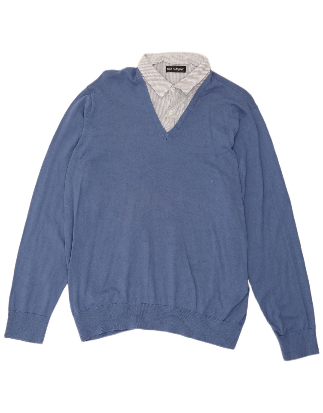 Marks & Spencer Męski sweter z dekoltem w kształcie litery V, XL, niebieski, bawełniany