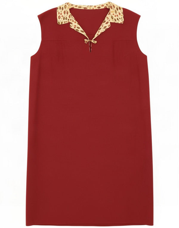 Vintage Womens Sleeveless Shift Dress UK 18 XL Burgundy Floral