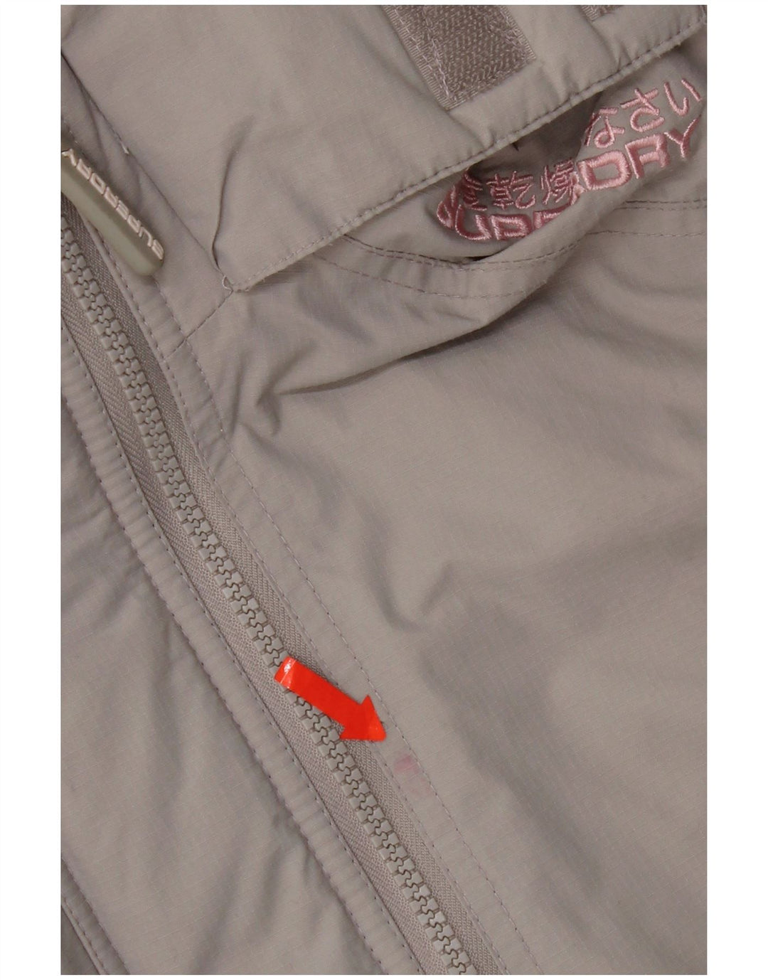 Damska kurtka wiatrówka z kapturem Superdry UK 16, duża, szary nylon