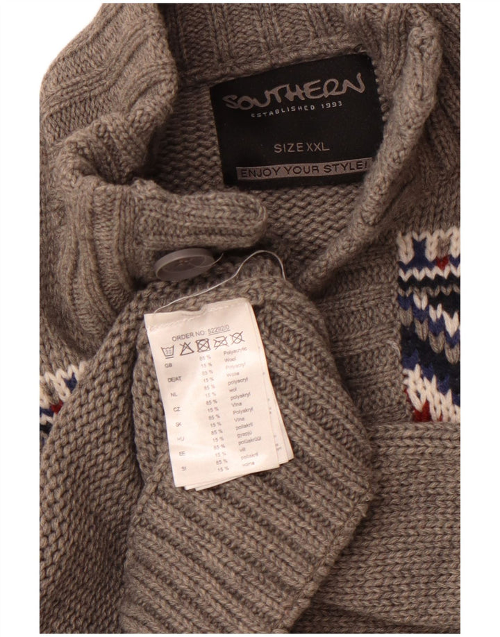 Męski sweter zapinany na guziki SOUTHERN 2XL Szary akryl Fair Isle