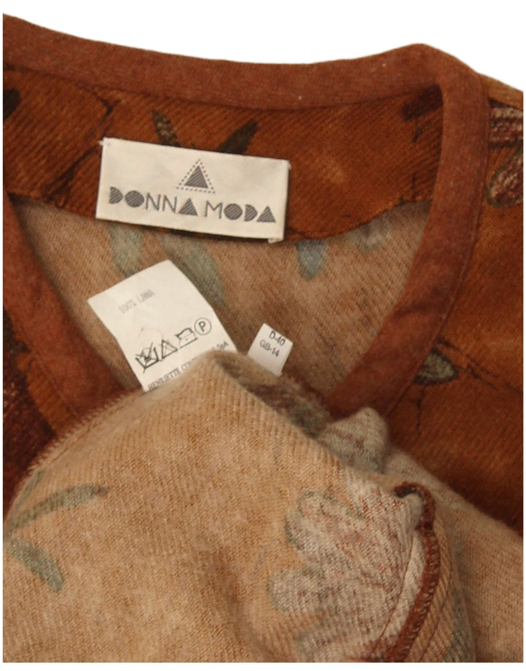 Vintage damska marynarka zapinana na 5 guzików UK 14, średnia brązowa wełna w kwiaty