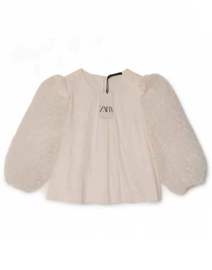 Damska bluzka z rękawem 3/4 Zara UK 14, duża, biała wiskoza