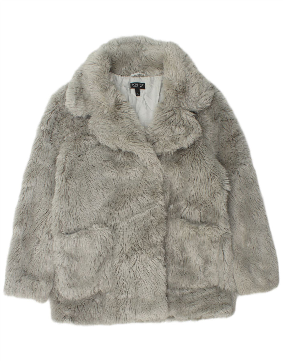 Topshop damski płaszcz ze sztucznego futra UK 12 średni szary modakryl