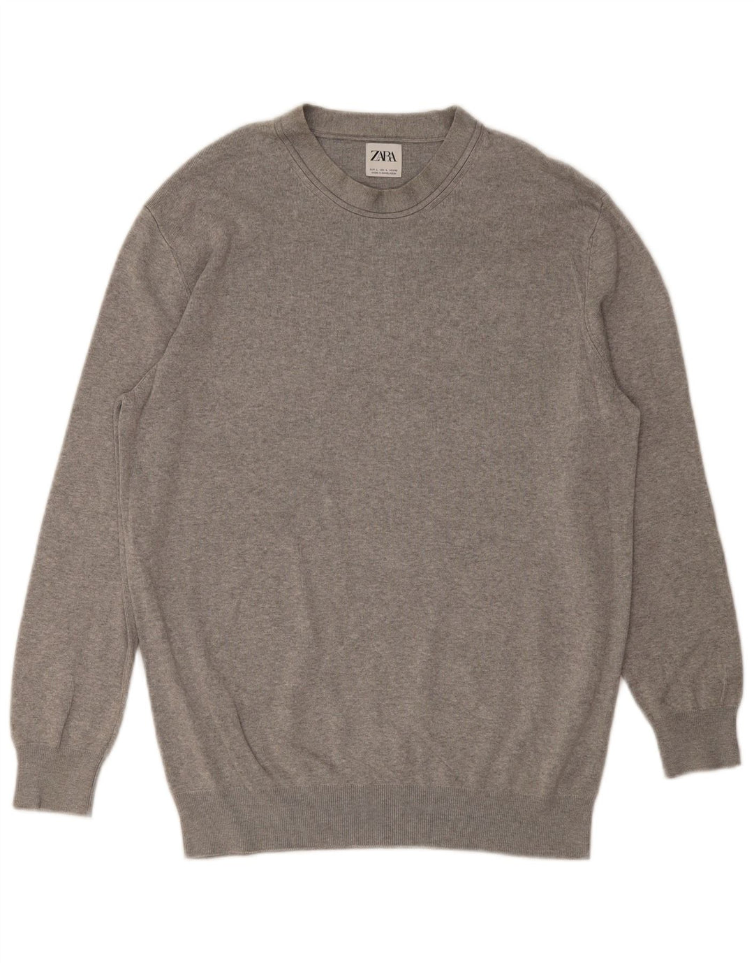 Męski sweter z okrągłym dekoltem ZARA, duży, szary, wiskoza