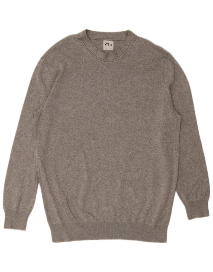 Męski sweter z okrągłym dekoltem ZARA, duży, szary, wiskoza
