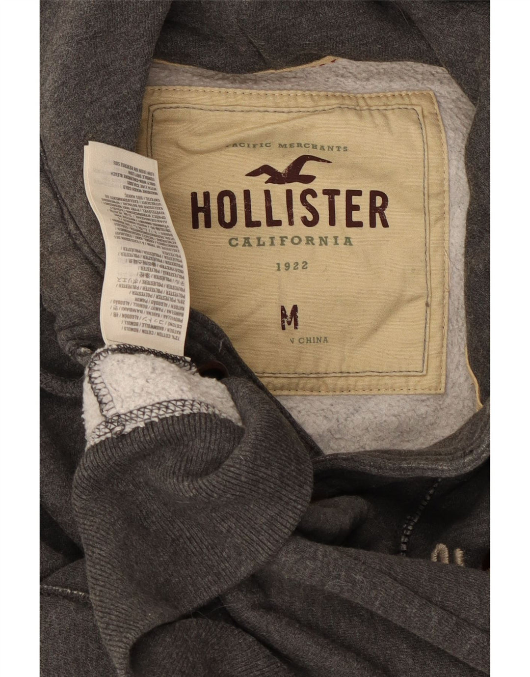 HOLLISTER Męska bluza dresowa z kapturem i grafiką, średnia szara bawełna