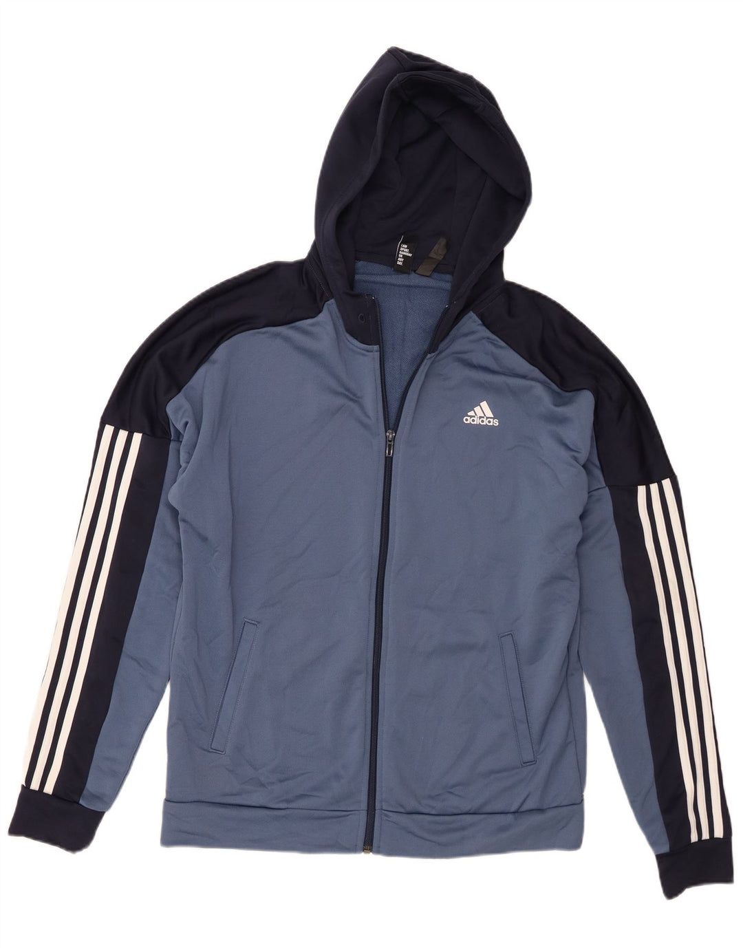 Adidas Męski sweter z kapturem i zamkiem błyskawicznym, duży niebieski poliester z blokami kolorów
