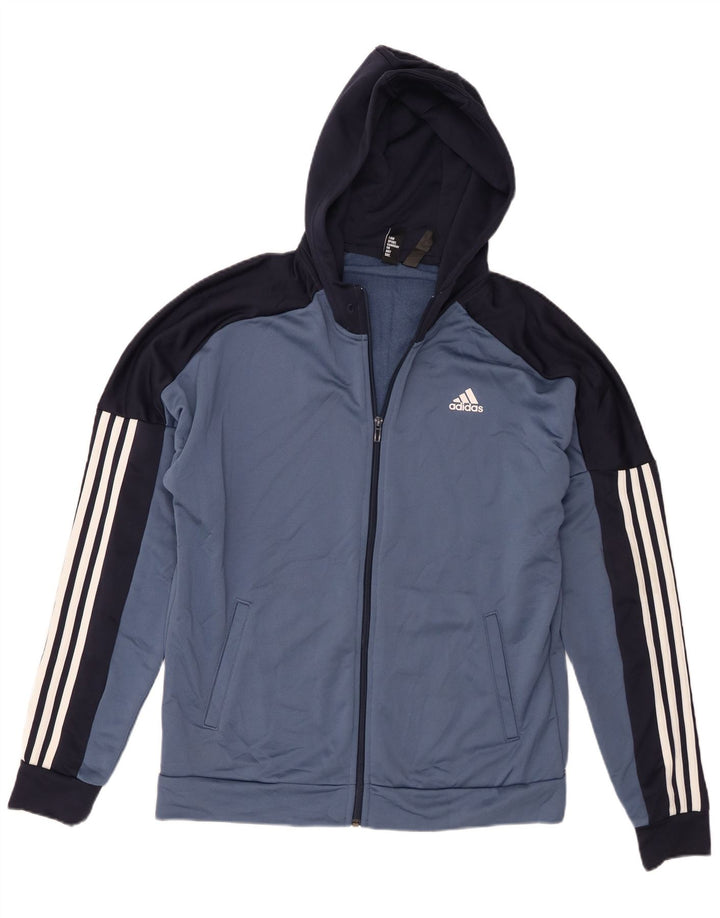 Adidas Męski sweter z kapturem i zamkiem błyskawicznym, duży niebieski poliester z blokami kolorów
