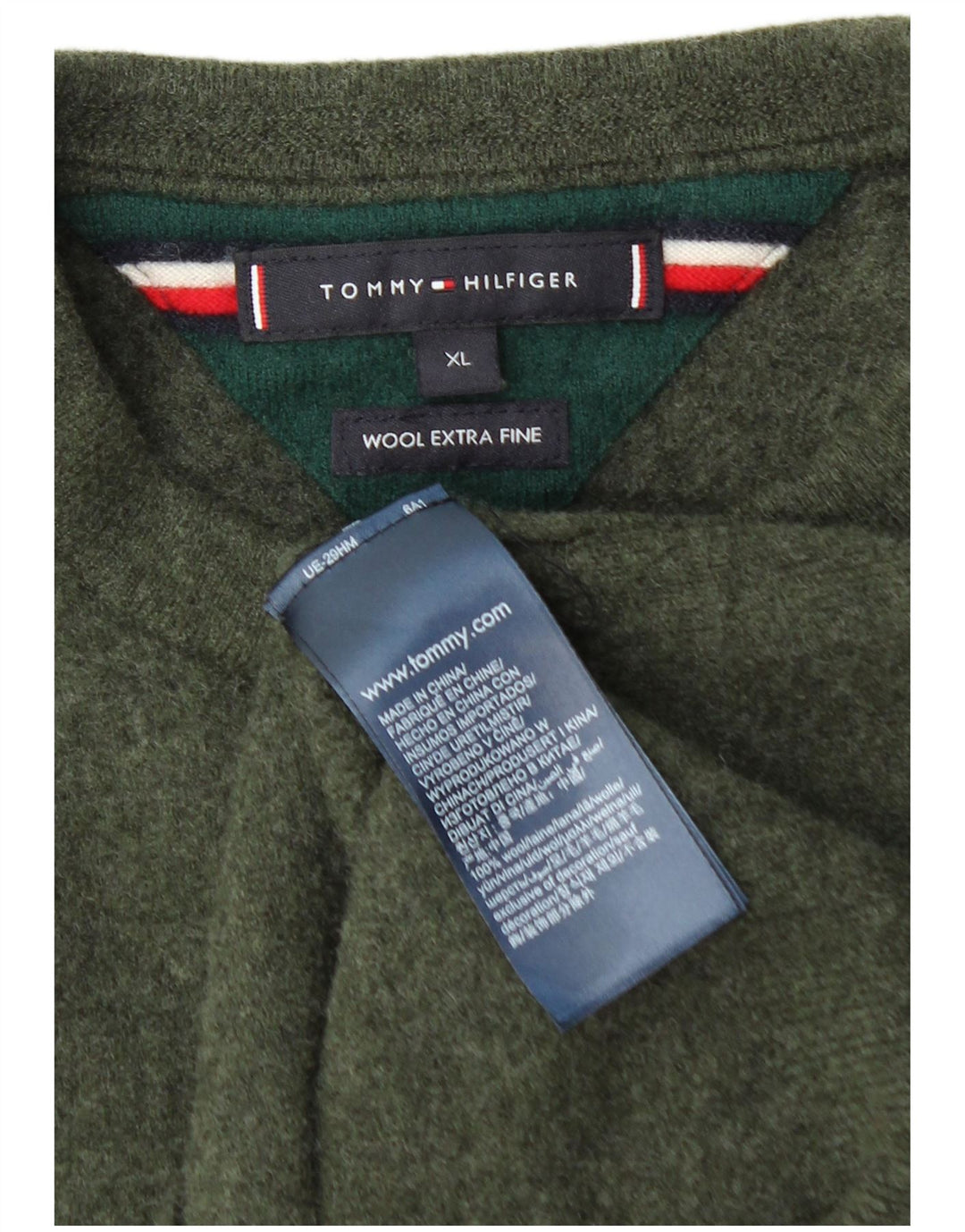 TOMMY HILFIGER Chłopięcy sweter z okrągłym dekoltem 13-14 lat XL, zielony, wełniany