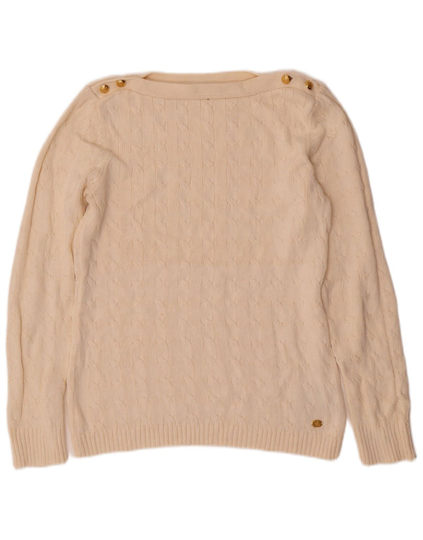 Damski sweter z dekoltem w łódkę Ralph Lauren UK 14, duży, z białej bawełny