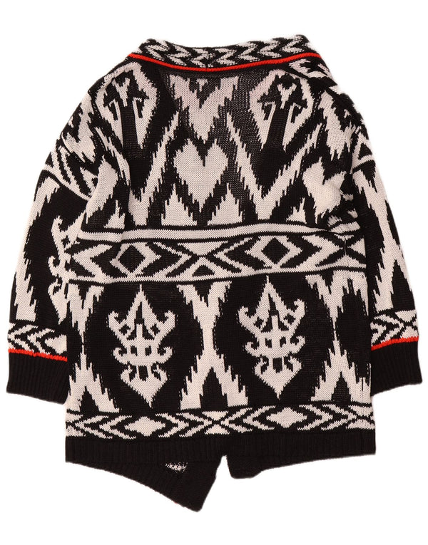 Vintage damski sweter z długim rękawem, rozpinany, UK 16, duży, czarny, geometryczny