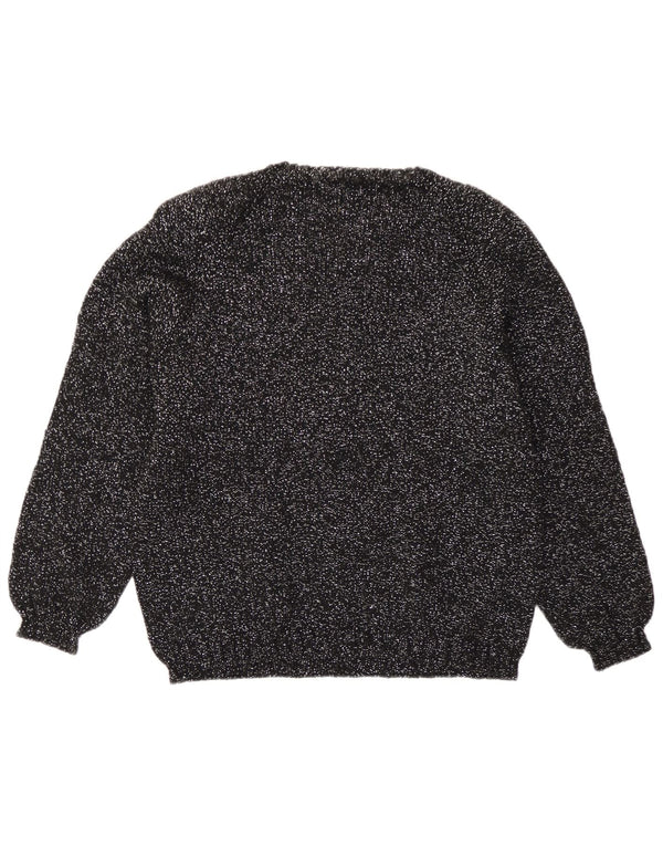 Sweter damski w stylu vintage z okrągłym dekoltem UK 14, średni czarny nakrapiany