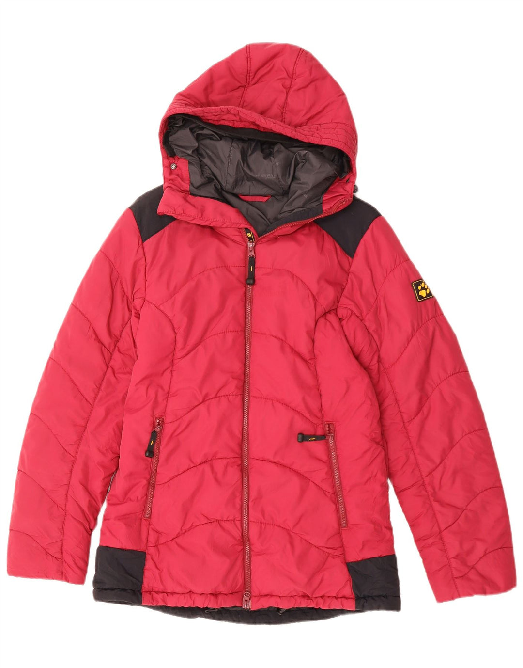 Damska ocieplana kurtka z kapturem JACK WOLFSKIN UK 10, mały, różowy, z blokami kolorów