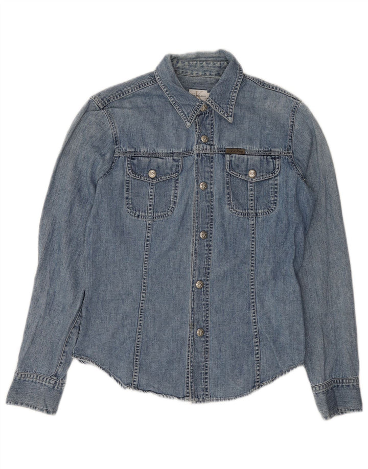 Damska koszula dżinsowa Calvin Klein Jeans, średnia niebieska, bawełniana