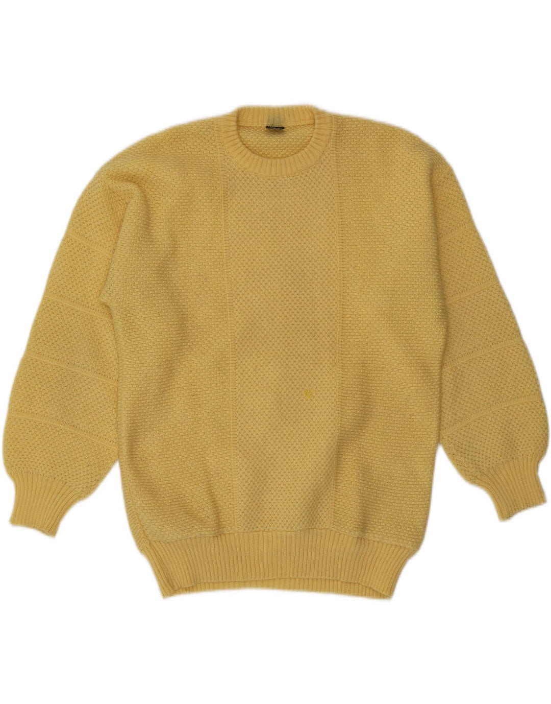 Vintage męski sweter z wycięciem pod szyją, duży, żółty akryl