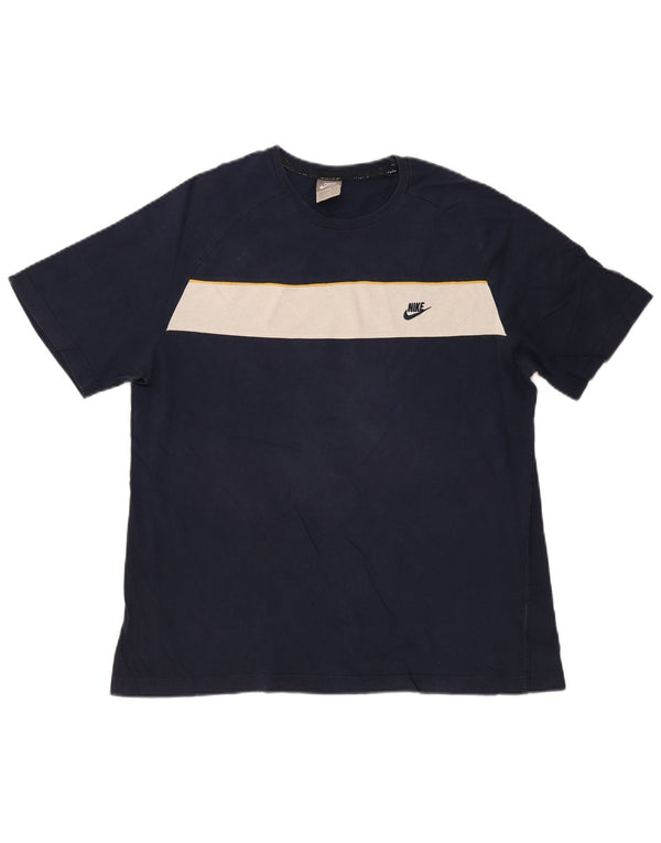 T-shirt męski Nike Top UK 42/44, duży, granatowy, bawełniany z blokami kolorów