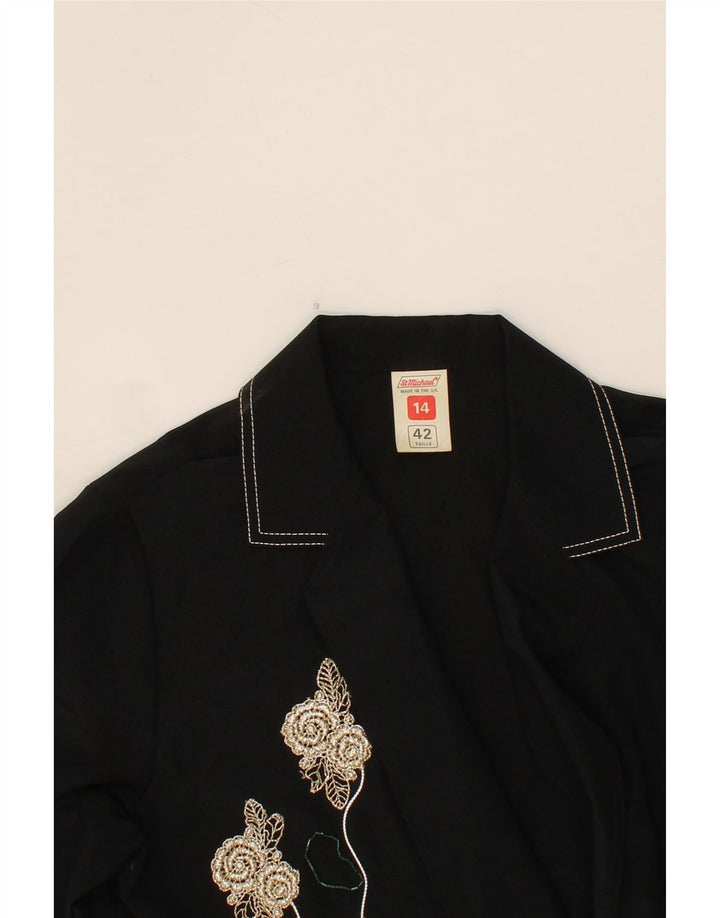 ST MICHAEL Womens Cardigan Top UK 14 Medium Black Floral Polyester Vintage St Michael and Second-Hand St Michael from Messina Hembry 