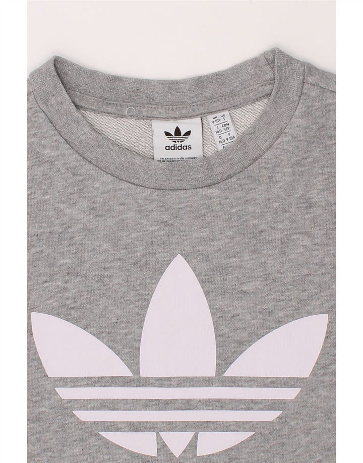 ADIDAS Boys Graphic Sweatshirt Jumper 9-10 Years Grey Vintage Adidas and Second-Hand Adidas from Messina Hembry 