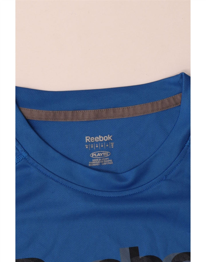 Męska koszulka z grafiką Reebok Top, średni niebieski, poliester z blokami kolorów