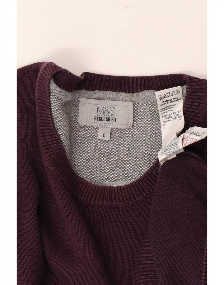 Marks & Spencer Męski sweter o regularnym kroju z okrągłym dekoltem, duży, bordowy