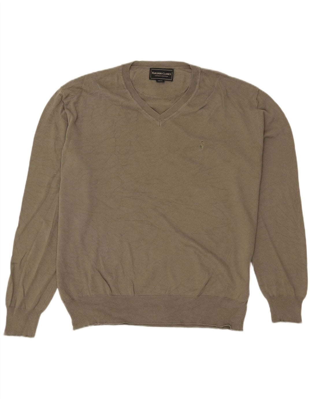 Marlboro Classics Męski sweter z dekoltem w kształcie litery V XL, bawełniany khaki