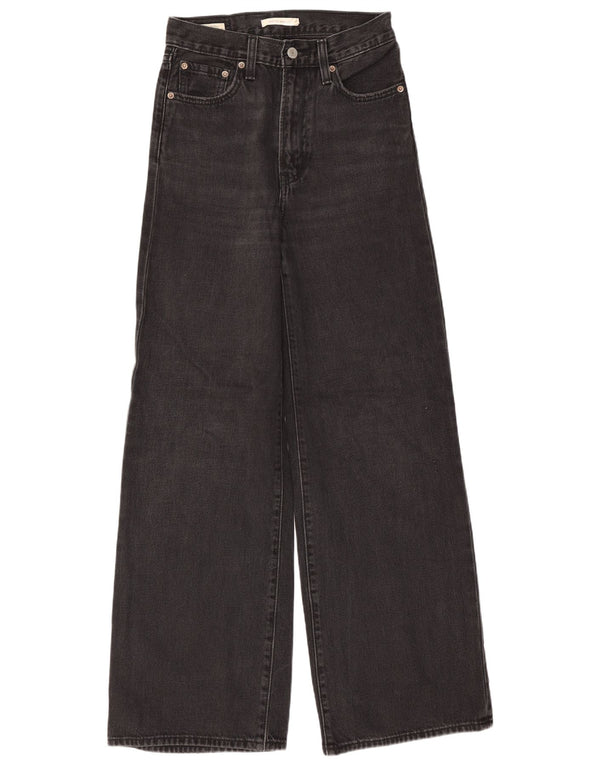 Damskie jeansy Levi's Ribcage z wysokim stanem i szeroką nogawką W25 L30 Czarna bawełna