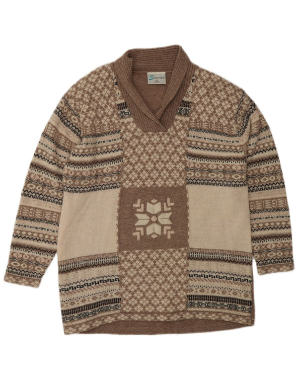 Sweter damski SURPRISE o luźnym kroju z szalowym dekoltem IT 40/42 średni beż