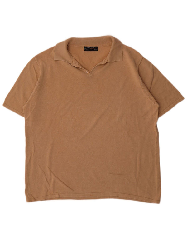 Zara Mens Polo Shirt Large Beige