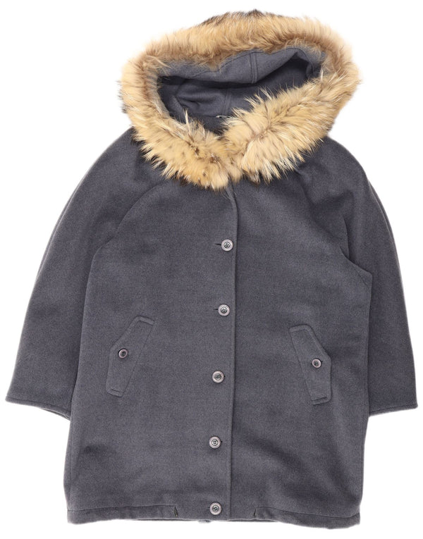 Damska kurtka parka Max Mara z kapturem, oversize UK 12, średnia szara dziewicza wełna