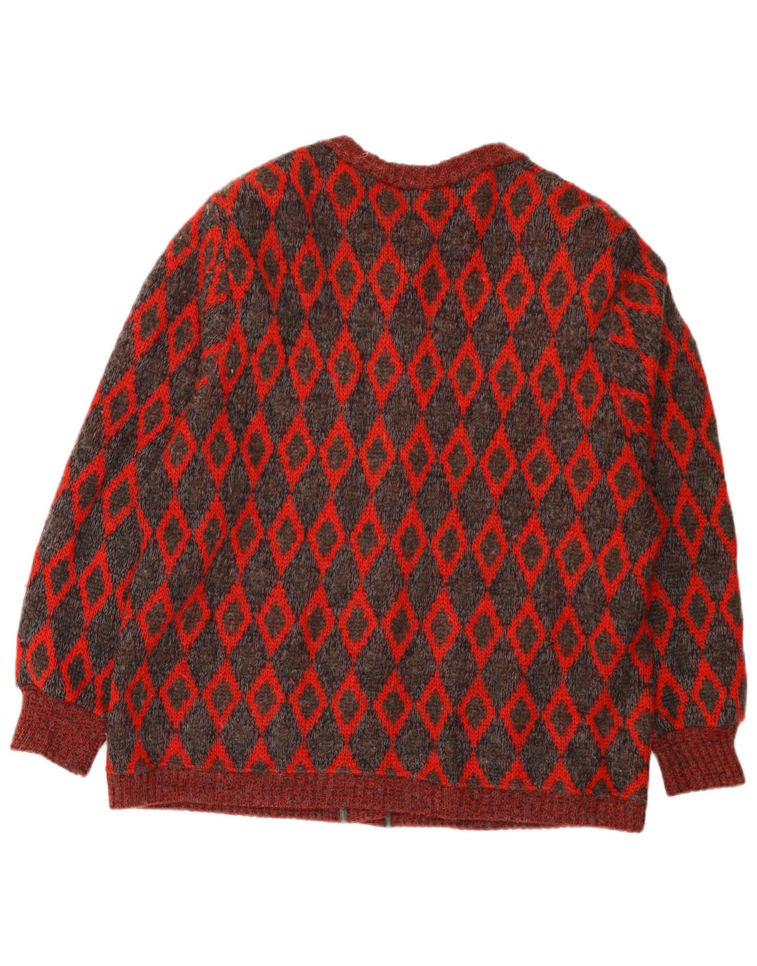 Damski sweter oversize VINTAGE UK 16, duży, czerwony, geometryczny, wełniany