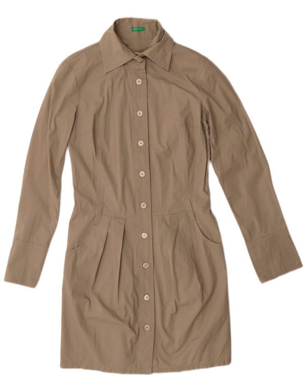 Benetton Womens Shirt Dress UK 10 Small Beige Cotton