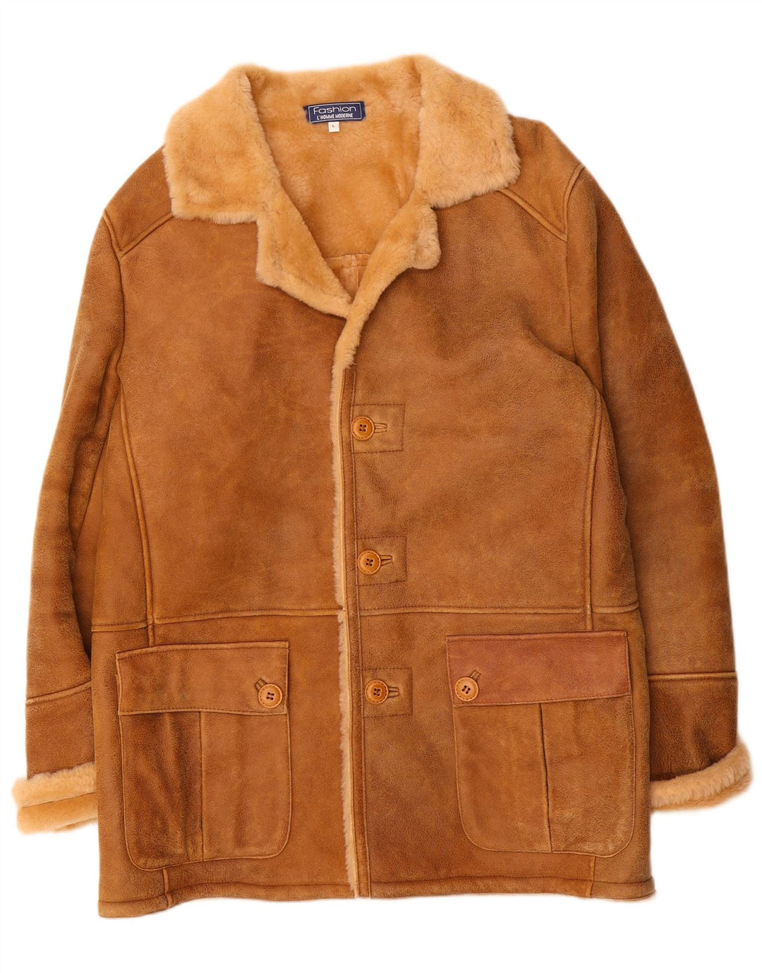 Vintage męska kurtka Shearling UK 40, duża brązowa