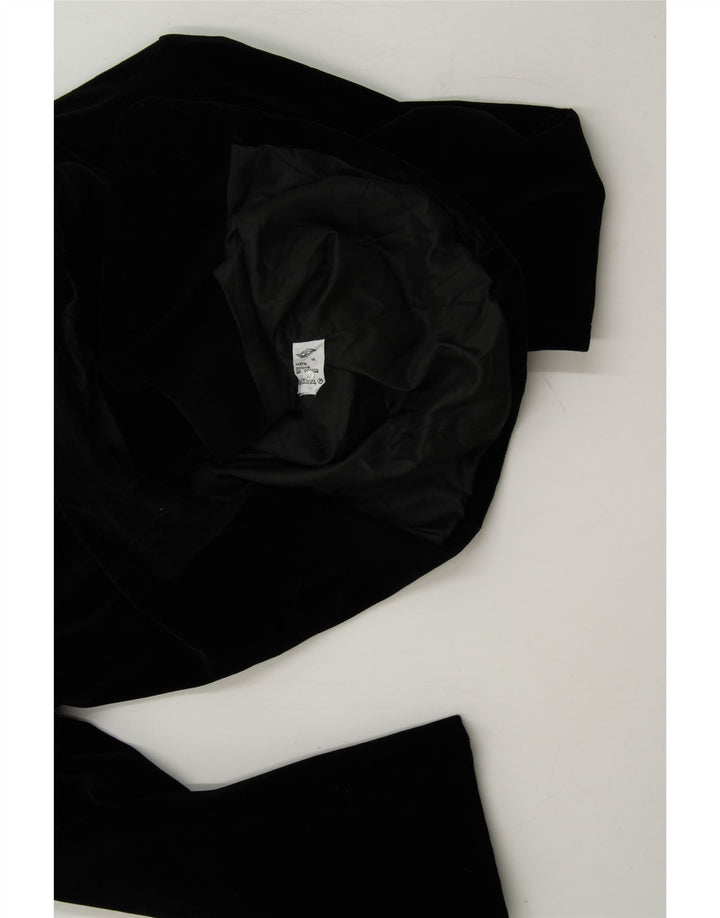 VINTAGE Womens Crop 1 Button Blazer Jacket UK 12 Medium Black Cotton Vintage Vintage and Second-Hand Vintage from Messina Hembry 