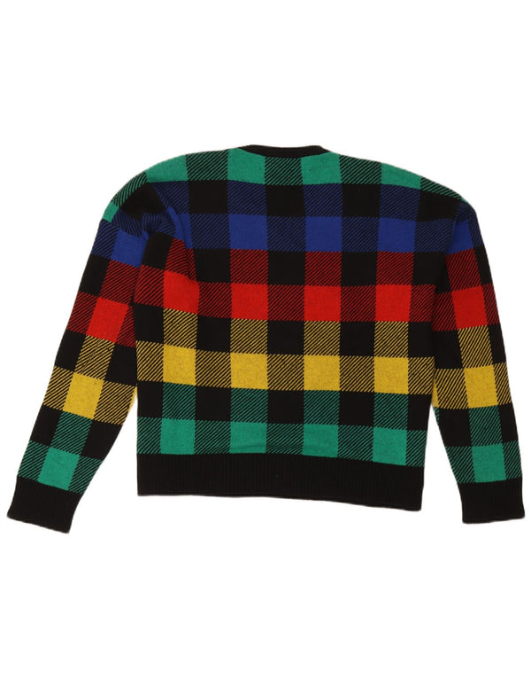 Damski sweter z wycięciem pod szyją Benetton UK 16, duża, wielokolorowa krata