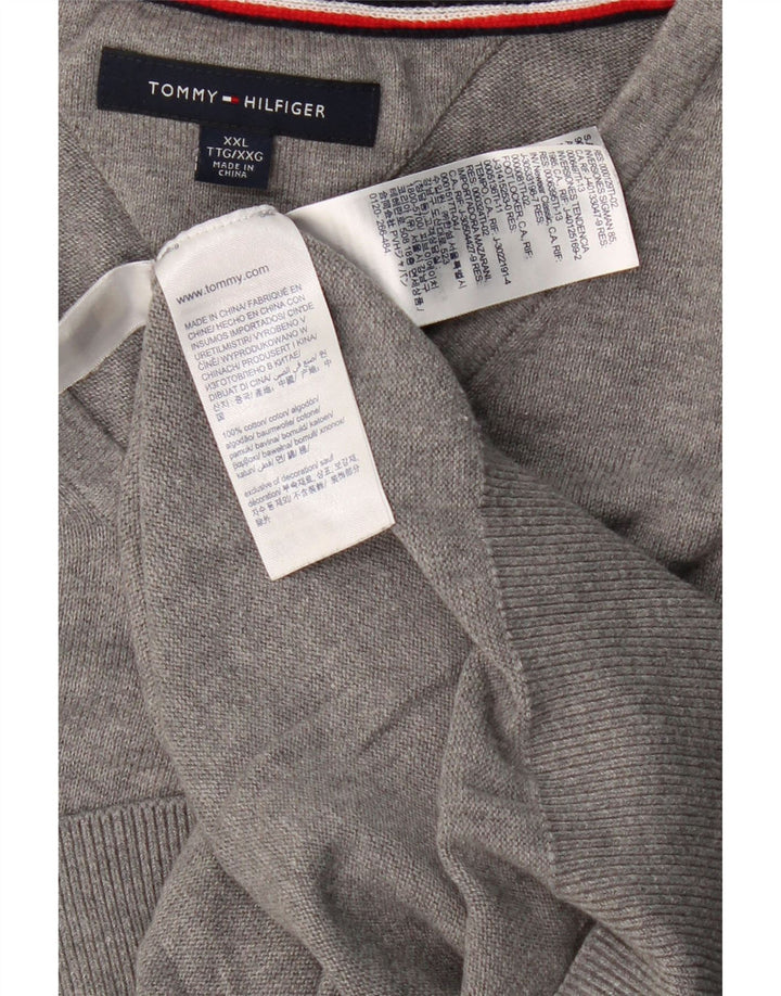 Męski sweter TOMMY HILFIGER z dekoltem w kształcie litery V, 2XL, szara bawełna
