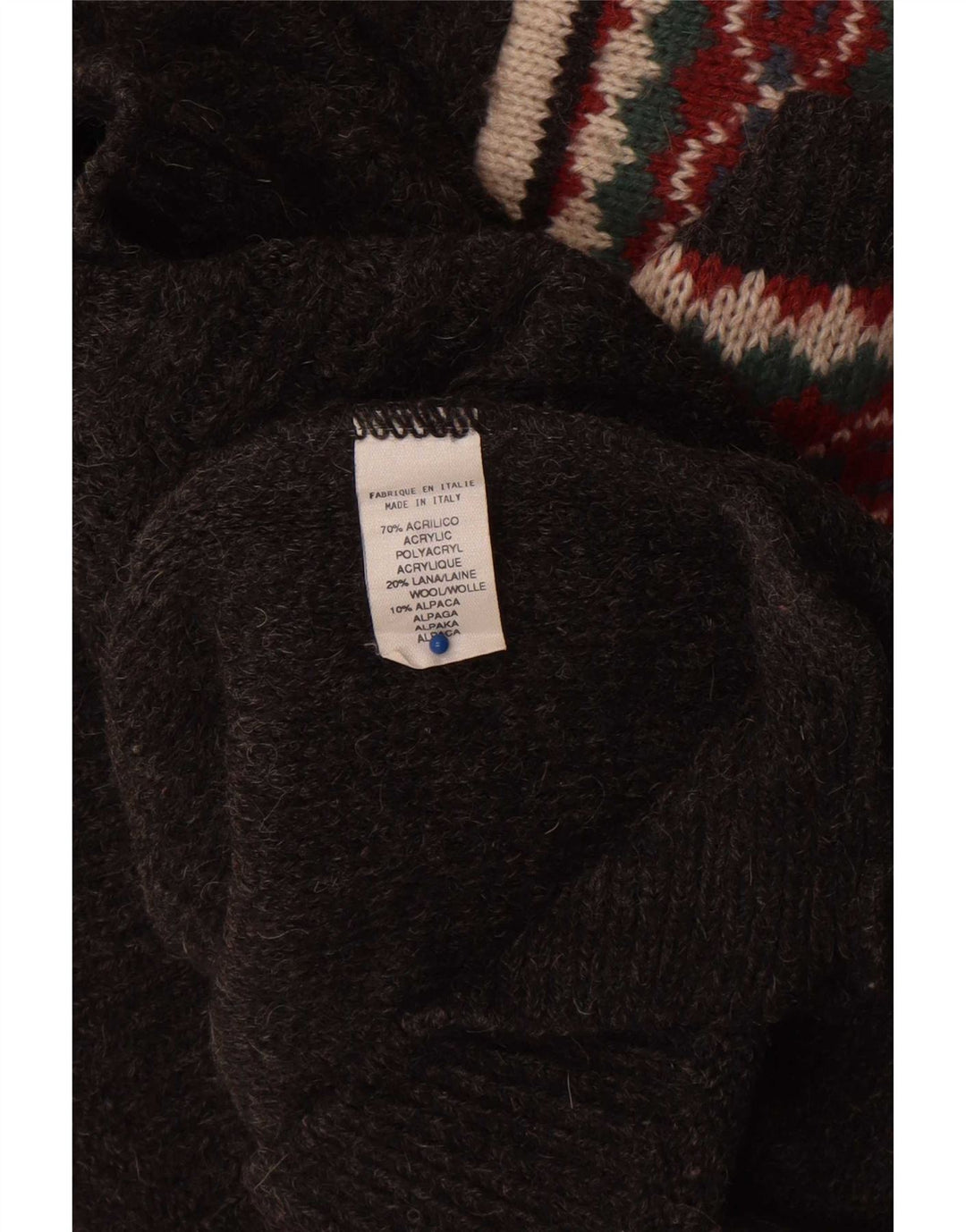 Męski sweter w stylu vintage z dekoltem w szpic, duży, szary, geometryczny akryl