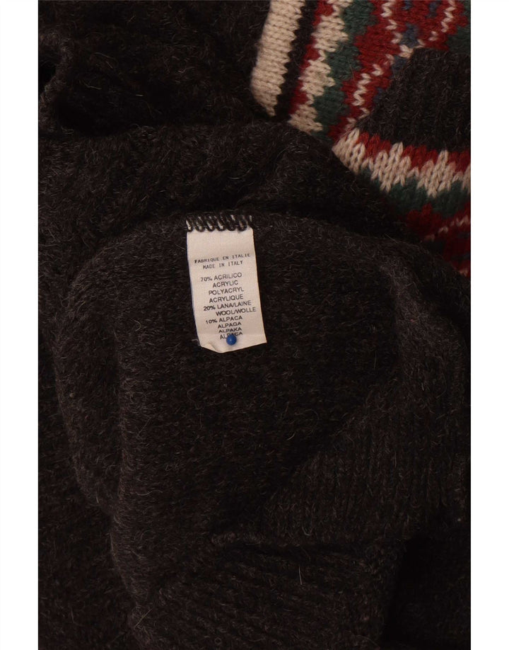 Męski sweter w stylu vintage z dekoltem w szpic, duży, szary, geometryczny akryl