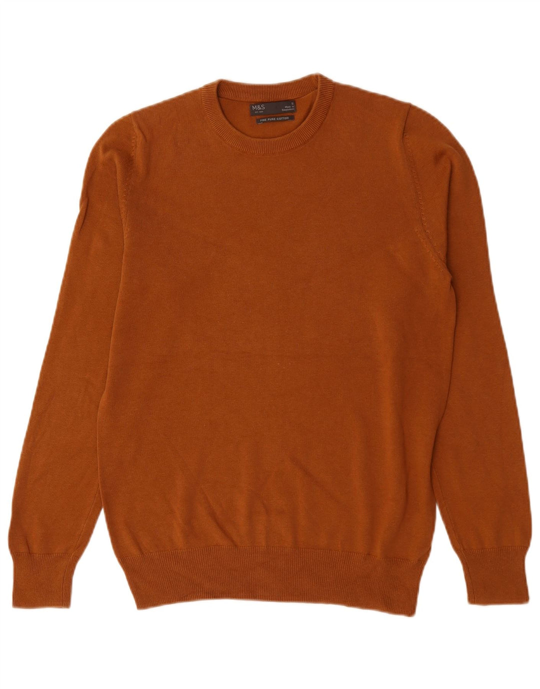 Marks & Spencer Męski sweter z okrągłym dekoltem, mały, brązowy, bawełniany