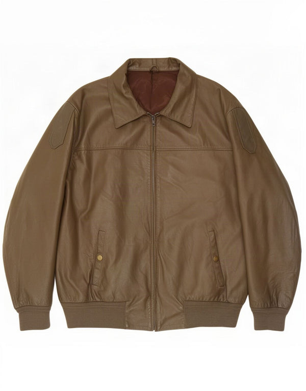 Męska skórzana kurtka bomber w stylu vintage, UK 42 XL Khaki