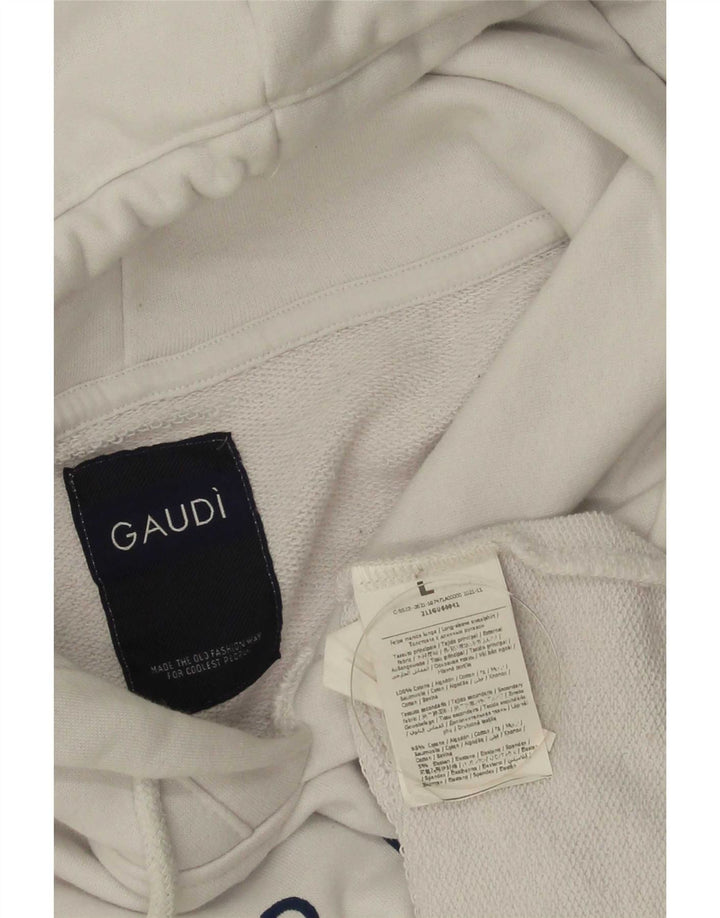 Męski sweter z kapturem i grafiką Gaudi, duży, biały, bawełniany