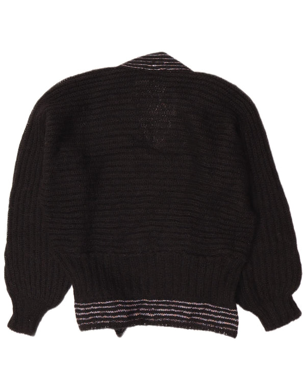 Sweter damski w stylu vintage z dekoltem w kształcie litery V, UK 14, średni, czarny, w paski, retro