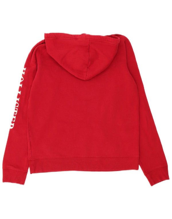 Hollister Womens Graphic Oversized Hoodie Jumper UK 16 Small Red Cotton