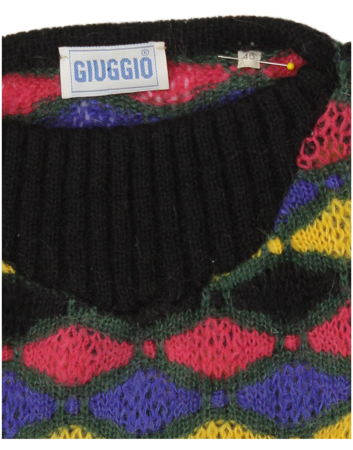 Sweter damski w stylu vintage z dekoltem w łódkę IT 46, duży, wielokolorowy, geometryczny